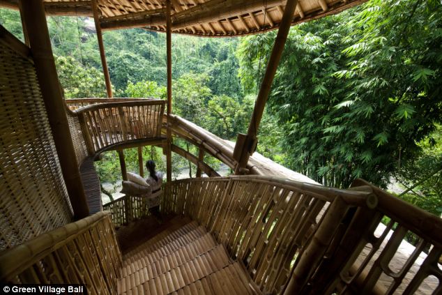 The beautifully designed village features sweeping staircases all made from locally sourced bamboo